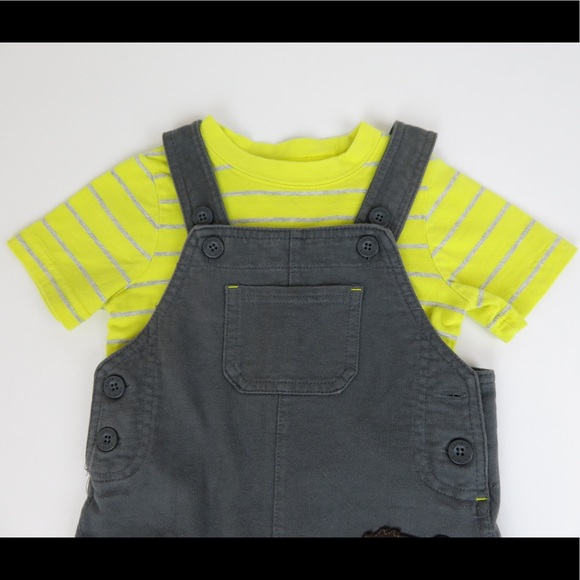CARTERS 24M MONKEY OVERALLS ANS YELLOW STRIPED T - Picture 5 of 8